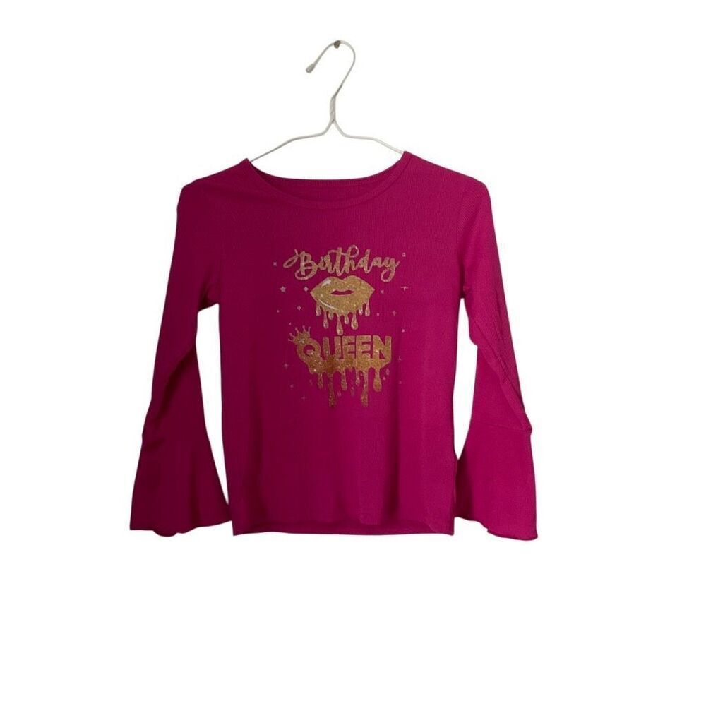 Unbranded Womens Size 7/8 Birthday‎ Queen Sequin Top Burgundy Bell Sleeves